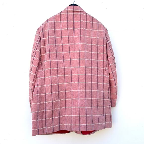 Paul Fredrick Linen Cotton Men’s Blazer Jacket Red Pink 48R Windowpane Preppy - Picture 3 of 8